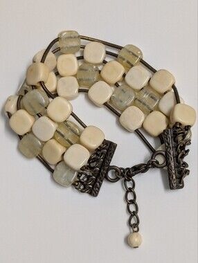 Vintage 1980's Tribal Multi Strand Beaded Quartz Stones Bracelet